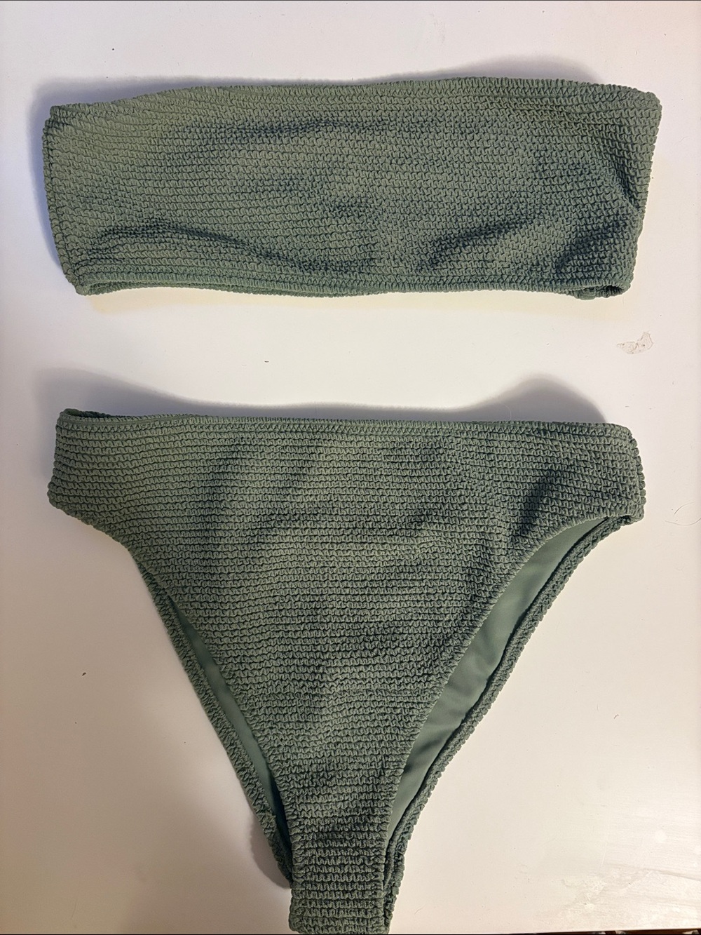Kendall & Kylie Olive Green Textured Bandeau Bikini Set